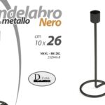 CANDELABRO CANDERIERE MODERNO IN METALLO NERO PORTA CANDELA 1 FIAMMA 26*10cm