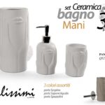 SET 3 PZ Portascopino DISPENSER SAPONE BICCHIERE ACCESSORI Bagno CERAMICA MANI