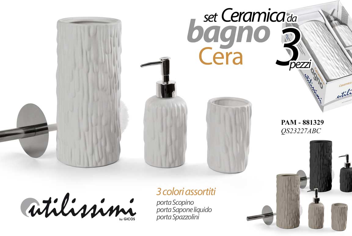 8025569881329 SET Portascopino DISPENSER SAPONE BICCHIERE ACCESSORI Bagno FINTA CERA CANDELA - immagine 1