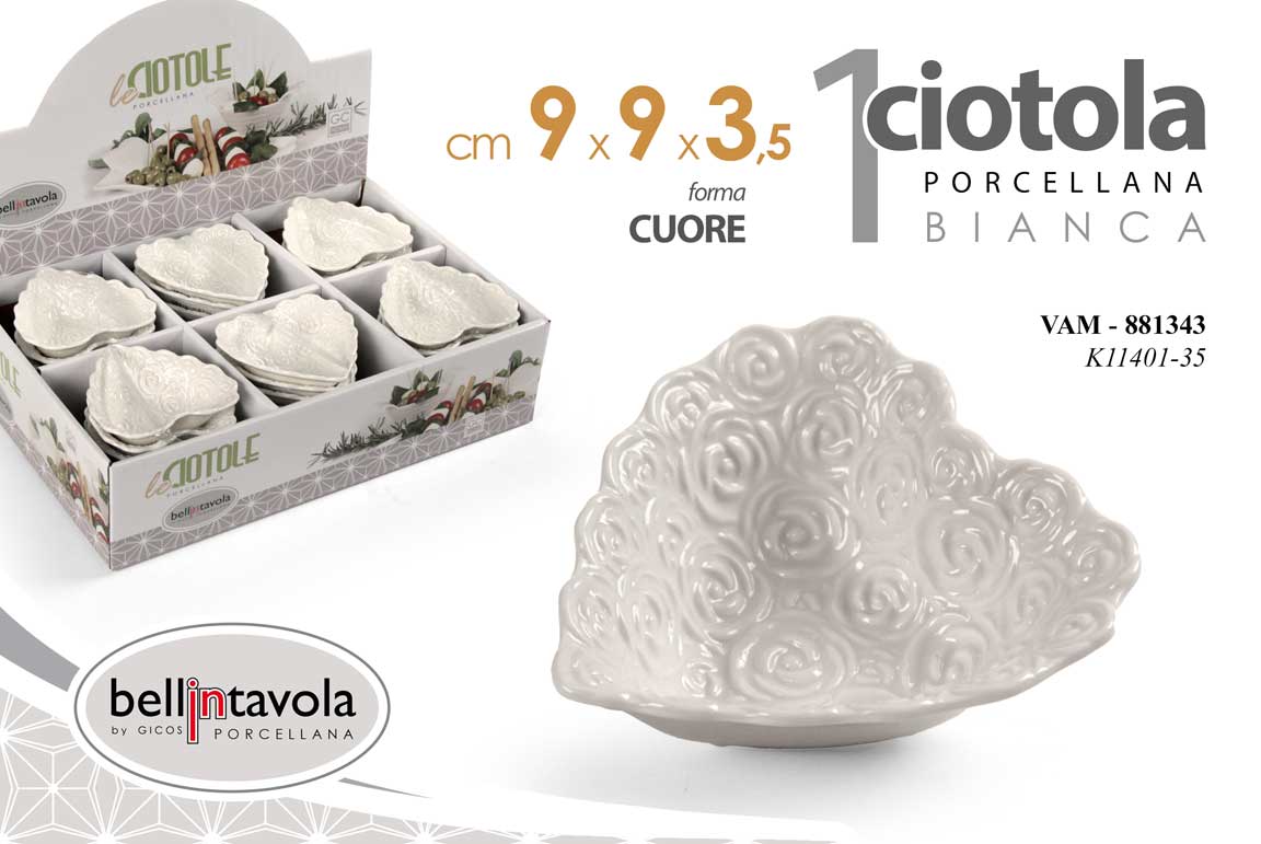 8025569881343 Ciotolina cuore rose bomboniera ciotola segnaposto porcellana bianca buffet 9 cm - immagine 1