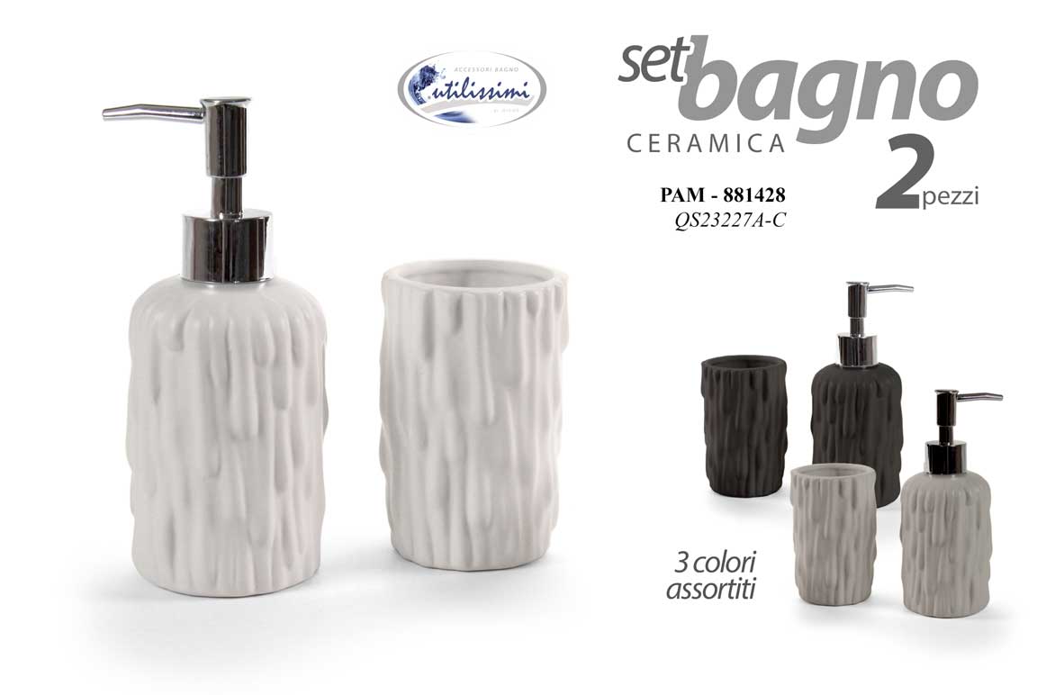 8025569881428 SET ACCESSORI BAGNO Dispenser DOSATORE PORTA Sapone BICCHIERE PORTA SPAZZOLINO C - immagine 1