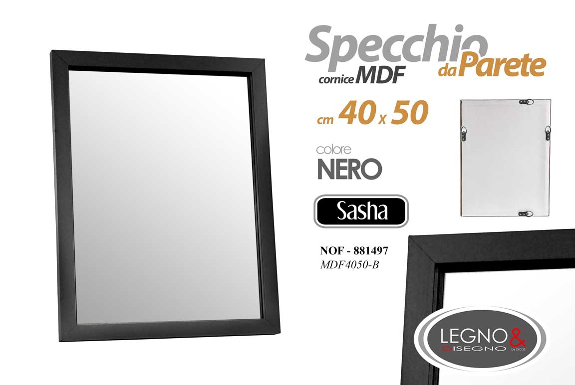 8025569881497 SPECCHIO DA PARETE 40*50 cm NERO CORNICE LEGNO MDF MURO CLASSICO MODERNO - immagine 1