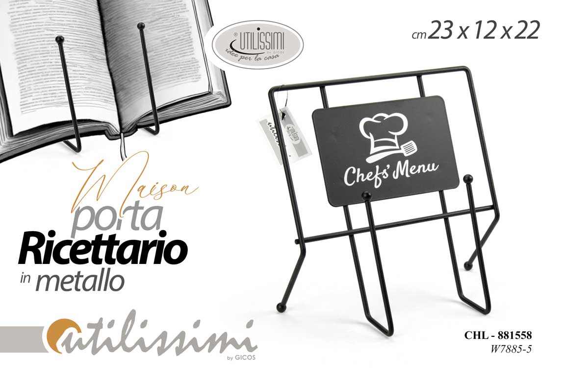 8025569881558 PORTA MENù RICETTARIO LEGGIO RICETTE CUOCO CHEF SUPPORTO TAVOLA CUCINA METALLO - immagine 1