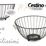 Cesto portafrutta cestino pane frutta cucina tondo moderno metallo nero 28x13