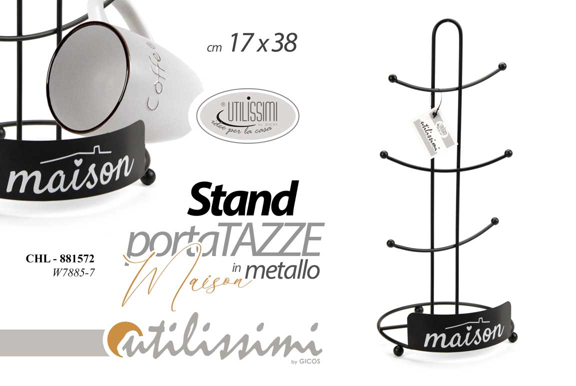 8025569881572 Portatazze verticale organizer tazze salvaspazio colazione metallo nero 38x17 - immagine 1
