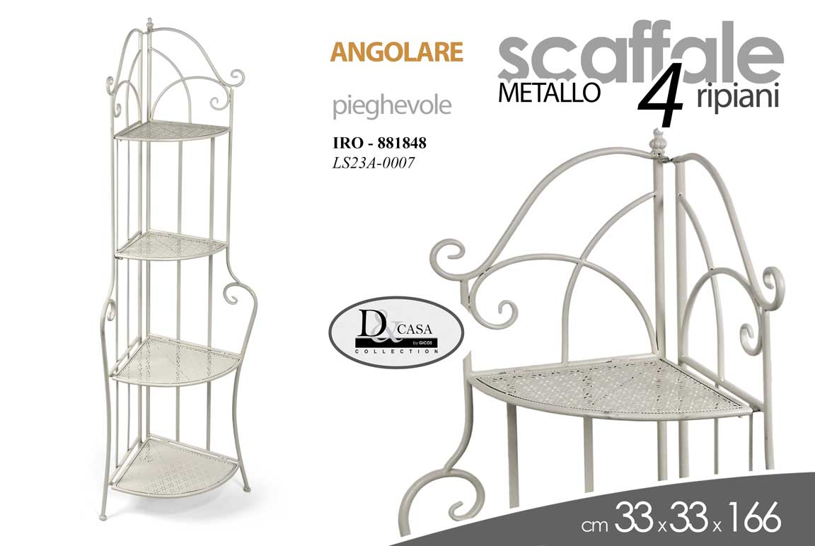 8025569881848 SCAFFALE ANGOLARE ANGOLO LIBRERIA PIEGHEVOLE 4 RIPIANI METALLO BIANCO 166*33 CM - immagine 1