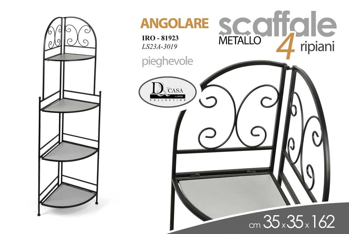 8025569881923 SCAFFALE ANGOLARE ANGOLO ETAGERE LIBRERIA PIEGHEVOLE 4 RIPIANI METALLO 162*35cm - immagine 1