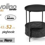 TAVOLO TAVOLINO TONDO CON RIPIANO CESTA METALLO MODERNO PIEGHEVOLE 43*43*h52cm