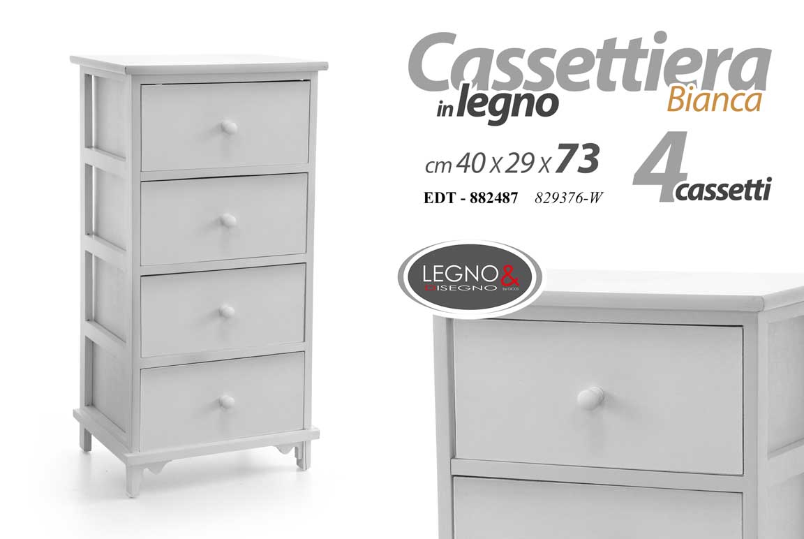8025569882487 CASSETTIERA 4 CASSETTI LEGNO BIANCA MOBILETTO SLIM SALVASPAZIO H73*L40*P29 cm - immagine 1