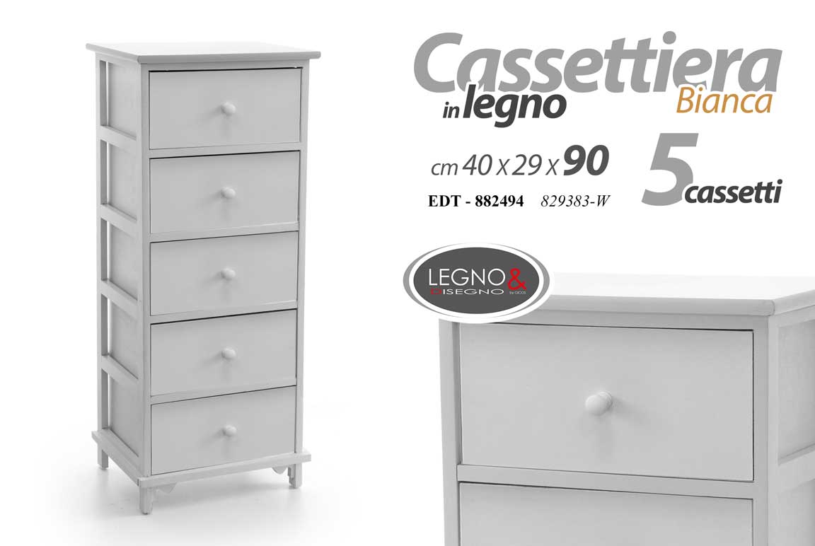 8025569882494 CASSETTIERA SLIM SALVASPAZIO 5 CASSETTI CUCINA BAGNO SALOTTO BIANCA TOT 90*40*29 - immagine 1