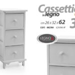 Mobiletto CASSETTIERA 3 CASSETTI SLIM SALVASPAZIO LEGNO MODERNO BIANCO 62*26*32