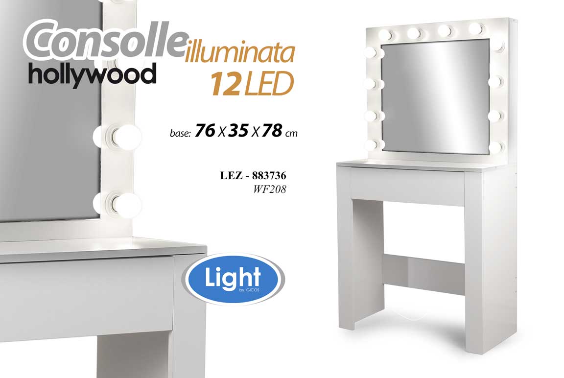 8025569883736 CONSOLLE TAVOLO 12 LUCI LED POSTAZIONE TRUCCO SPECCHIO SGABELLO MODERNO 76*35*78 - immagine 1