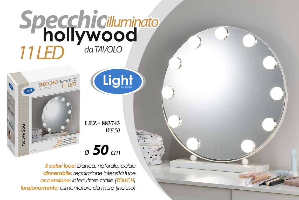 8025569883743 SPECCHIO DA TAVOLO TONDO BEAUTY TRUCCO LUCI LED DIMMERABILE TOUCH USB 50 CM - immagine 1