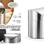 Pattumiera tavolo scrivania ufficio moderna metallo nero mini basculante 16*12cm