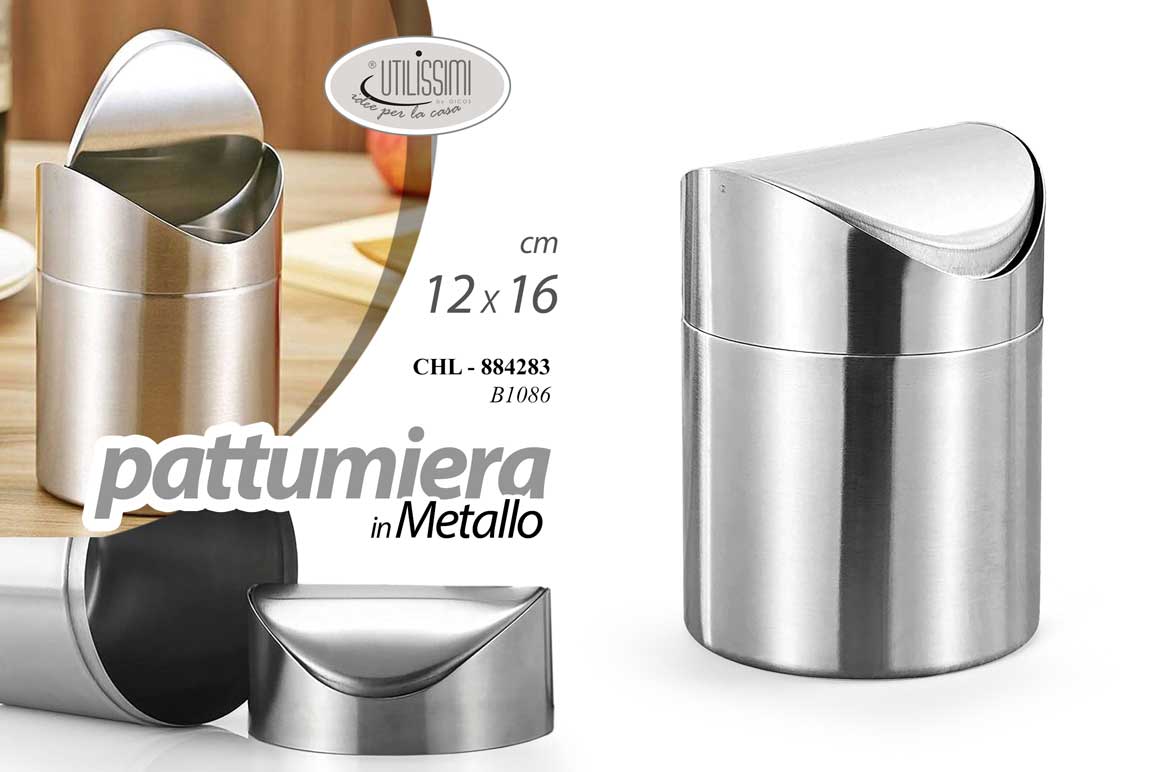 8025569884283 Pattumiera tavolo scrivania ufficio moderna metallo nero mini basculante 16*12cm - immagine 1