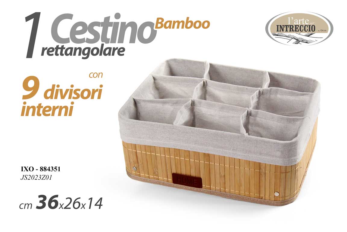 8025569884351 ORGANIZER CESTINO CESTA BAMBOO RIGIDA TESSUTO RETTANGOLARE MULTIUSO 36*26*14 cm - immagine 1
