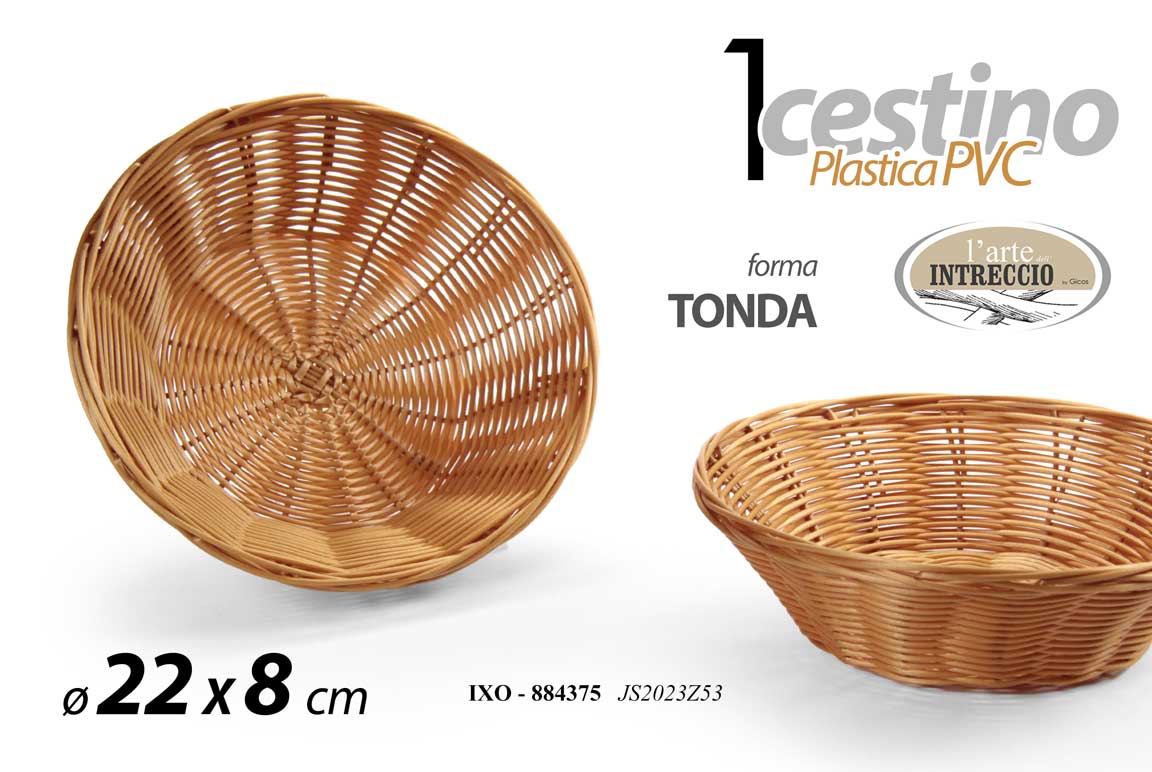 8025569884375 Cestino portapane tondo cucina vassoio frutta tavola pvc intrecciato ass 22*8 - immagine 1