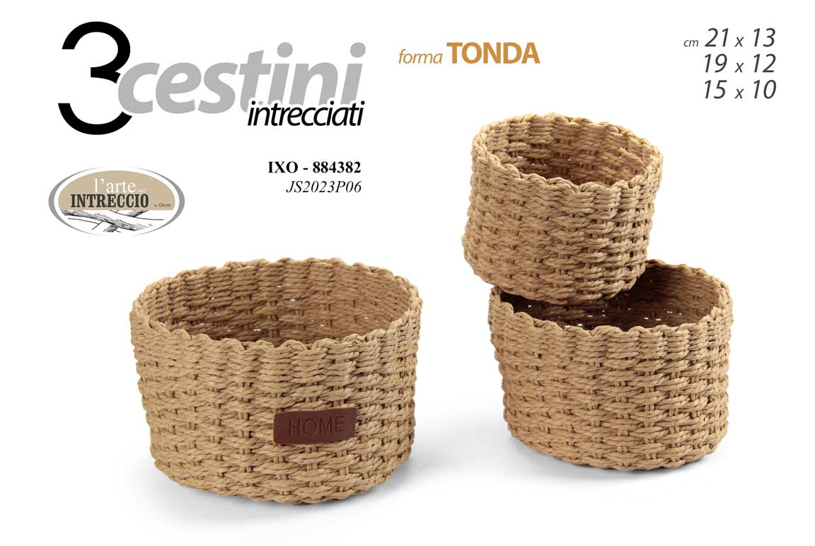 8025569884382 3 CESTINI ORGANIZER CESTA ROTONDA CESTO MULTIUSO PORTA OGGETTI TONDI 21/19/15 cm - immagine 1