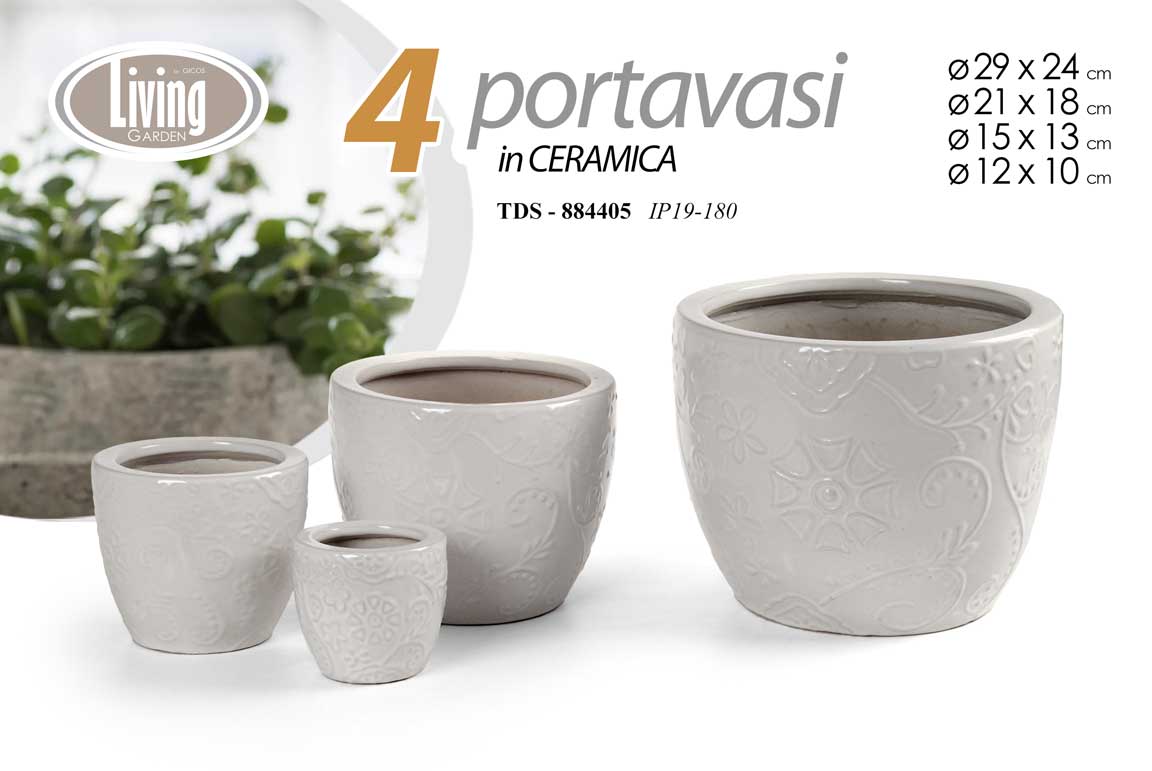 8025569884405 4 VASI CACHEPOT CERAMICA MODERNO CLASSICO VINTAGE VASO DECO BIANCO 29/21/15/12 - immagine 1
