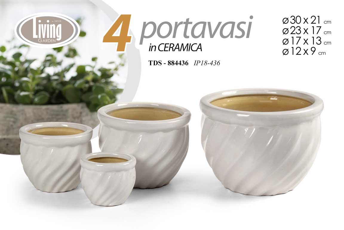 8025569884436 4 VASI CACHEPOT CERAMICA MODERNO CLASSICO VINTAGE VASO AVVOLG BIANCO 30/23/17/12 - immagine 1