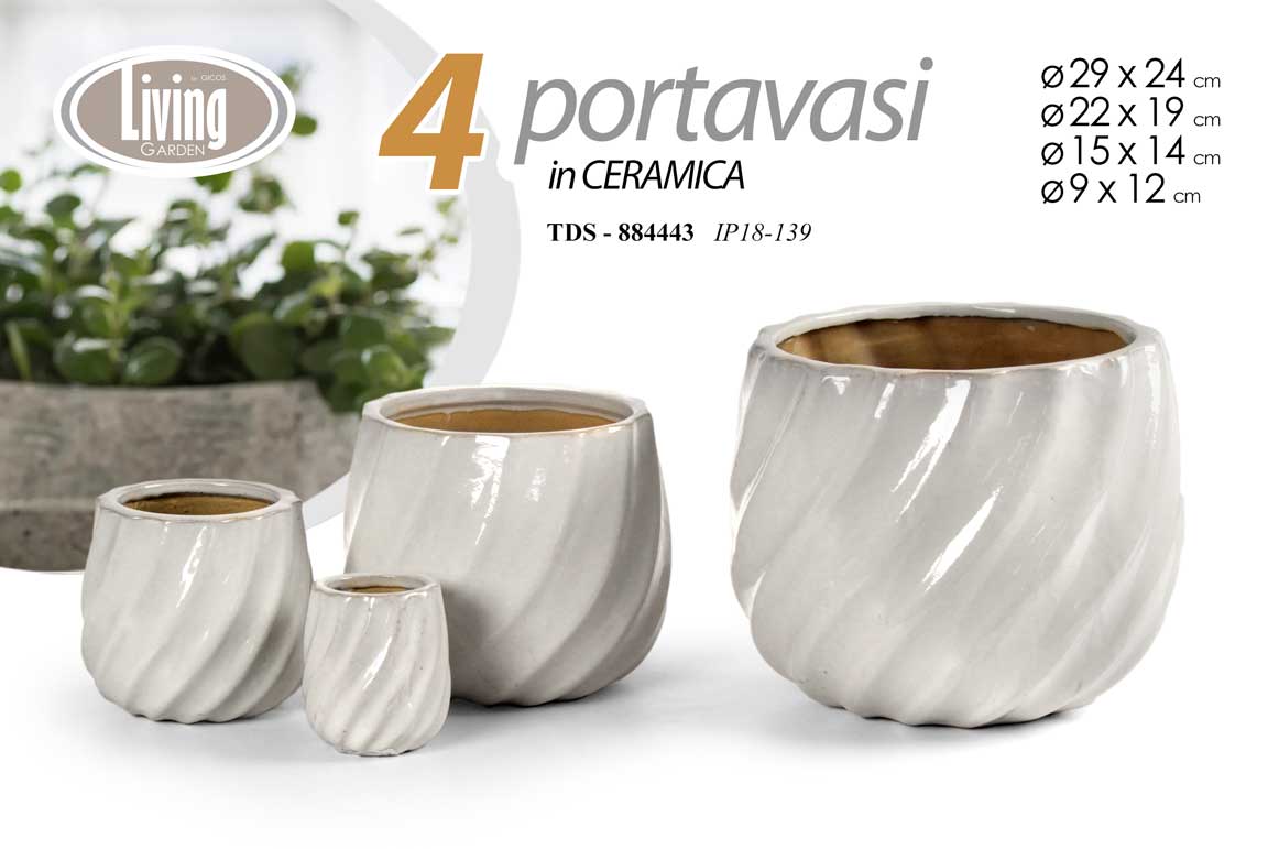 8025569884443 4 VASI CACHEPOT CERAMICA MODERNO CLASSICO VINTAGE VASO AVVOLG BIANCO 29/22/15/9 - immagine 1
