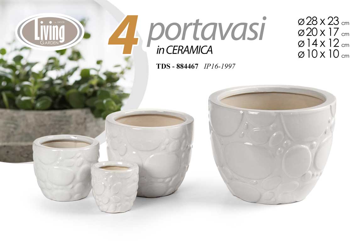 8025569884467 4 VASI CACHEPOT CERAMICA MODERNO CLASSICO VINTAGE VASO SASSI BIANCO 28/20/14/10 - immagine 1