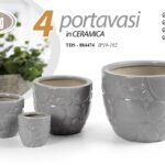 4 VASI CACHEPOT CERAMICA MODERNO CLASSICO VINTAGE VASO SASSI GRIGIO 28/20/14/10