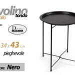TAVOLINO PIEGHEVOLE SALVASPAZIO TONDO IN METALLO NERO DIVANO CAFFè 43*34cm