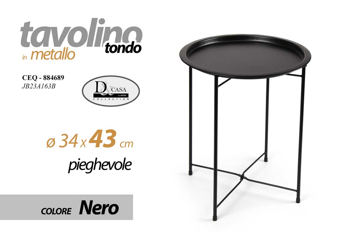 8025569884689 TAVOLINO PIEGHEVOLE SALVASPAZIO TONDO IN METALLO NERO DIVANO CAFFè 43*34cm - immagine 1
