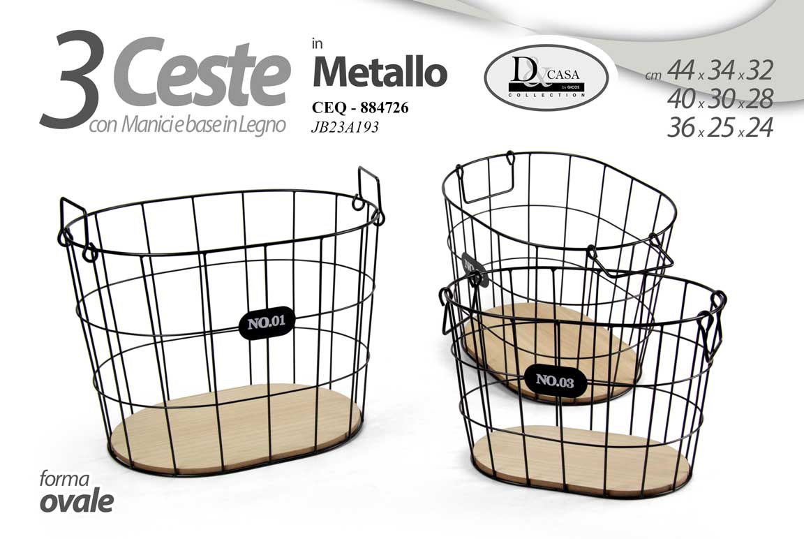 8025569884726 3 CESTE CESTA PORTA OGGETTI SALOTTO NEGOZIO VETRINA METALLO OVALI 44/40/36 cm - immagine 1