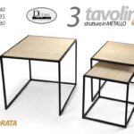 TRIS SET 3 TAVOLI TAVOLINI SALOTTO LEGNO METALLO MODERNO CLASSICO 40/35/30 cm