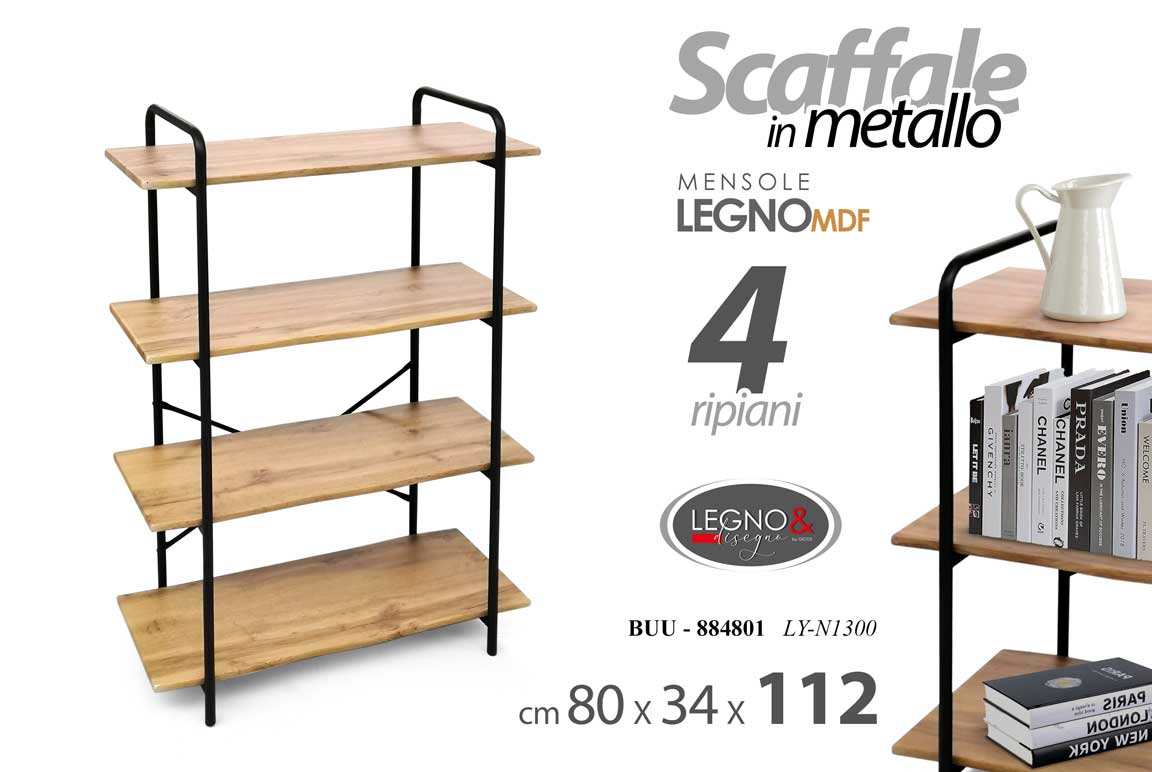 8025569884801 LIBRERIA SCAFFALE METALLO CUCINA BAGNO SALOTTO SALVASPAZIO LEGNO 112*80*34 cm - immagine 1