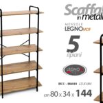 SCAFFALE LIBRERIA METALLO 5 RIPIANI LEGNO MODERNO Casa Ufficio Bagno 144*80*34cm