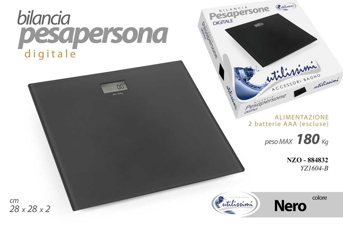 8025569884832 BILANCIA PESAPERSONE DIGITALE PESA PERSONE ELETTRONICA VETRO TEMP NERA 180 KG - immagine 1
