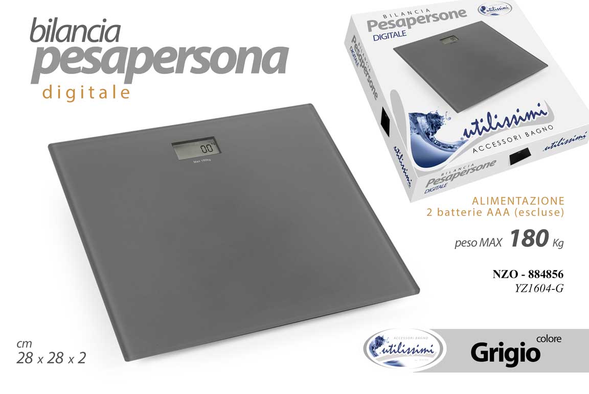 8025569884856 BILANCIA PESAPERSONE DIGITALE PESA PERSONE ELETTRONICA VETRO TEMP GRIGIO 180 KG - immagine 1