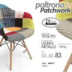 PATCHWORK SEDIA POLTRONA TESSUTO TELAIO ACCIAIO BASE LEGNO MAX 130KG 57*62*H83cm
