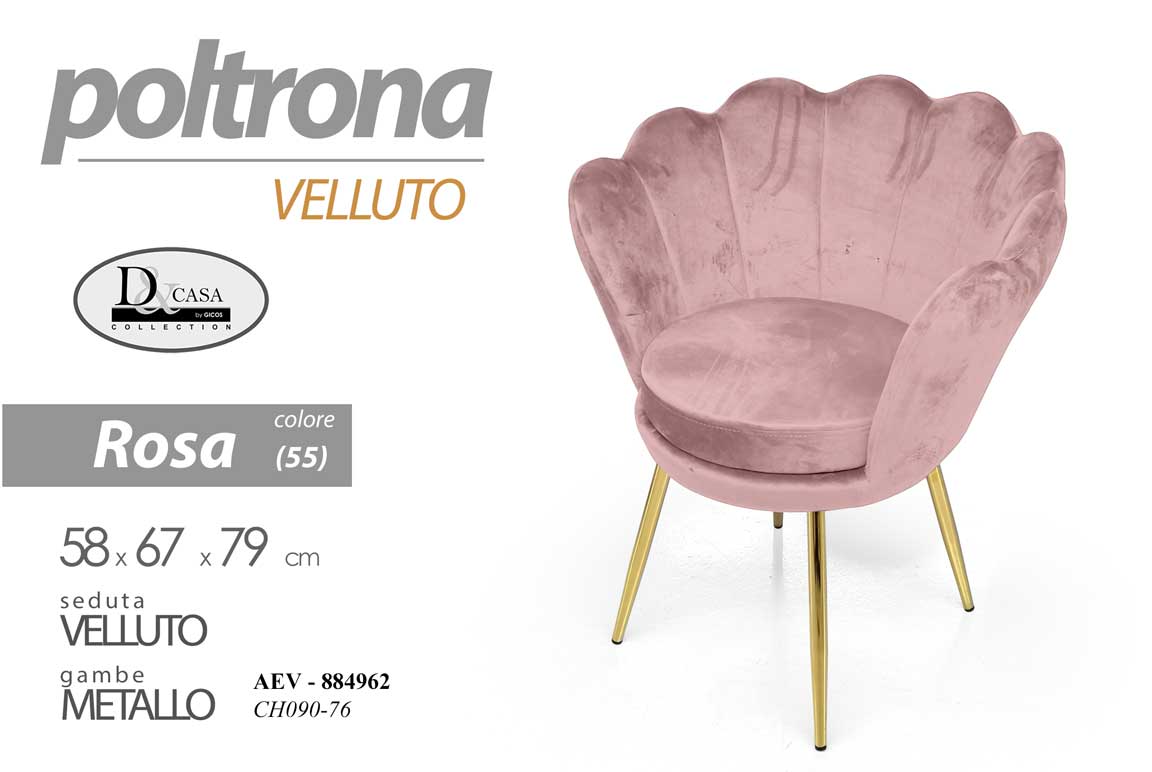 8025569884962 Poltrona relax a conchiglia VELLUTO METALLO DESIGN CLASSICO MODERNO 80*69*60cm - immagine 1