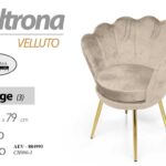 POLTRONA CONCHIGLIA VELLUTO BEIGE RELAX METALLO GAMBE ORO CLASSICO MODERNO 79cm