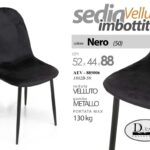 SEDIA VELLUTO NERO PIEDI NERI METALLO SALOTTO SALA PRANZO ATTESA 52*44*h88