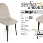 SEDIA VELLUTO BEIGE PIEDI NERO METALLO SALOTTO SALA PRANZO ATTESA 52*44*h88