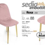 SEDIA VELLUTO ROSA PIEDI METALLO ORO SALOTTO SALA PRANZO ATTESA 52*44*88 cm
