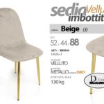 SEDIA VELLUTO BEIGE PIEDI METALLO ORO SALOTTO SALA PRANZO ATTESA 52*44*88 cm