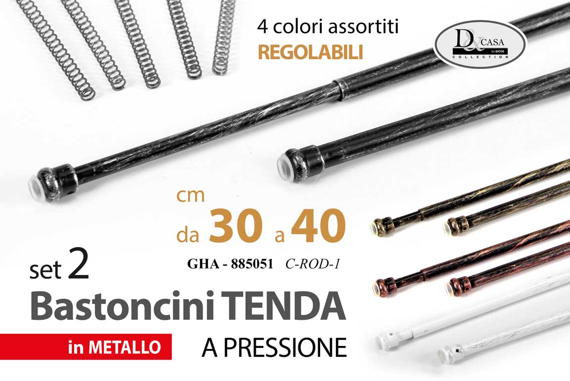 8025569885051 2 PZ ASTA BASTONE TENDA Estensibile REGOLABILE METALLO COLOR ASSORTITI 30-40CM - immagine 1