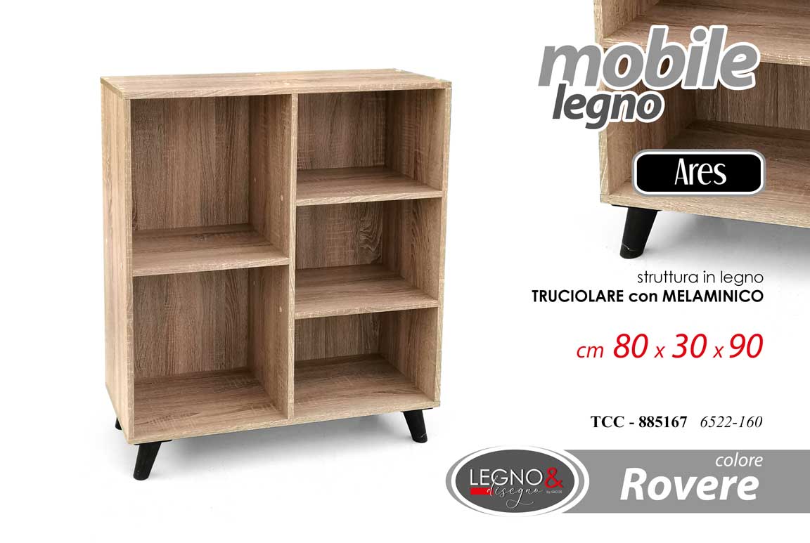 8025569885167 MOBILE MOBILETTO Libreria Design Moderna Scaffale Ripiani ROVERE 80*30*H90 - immagine 1