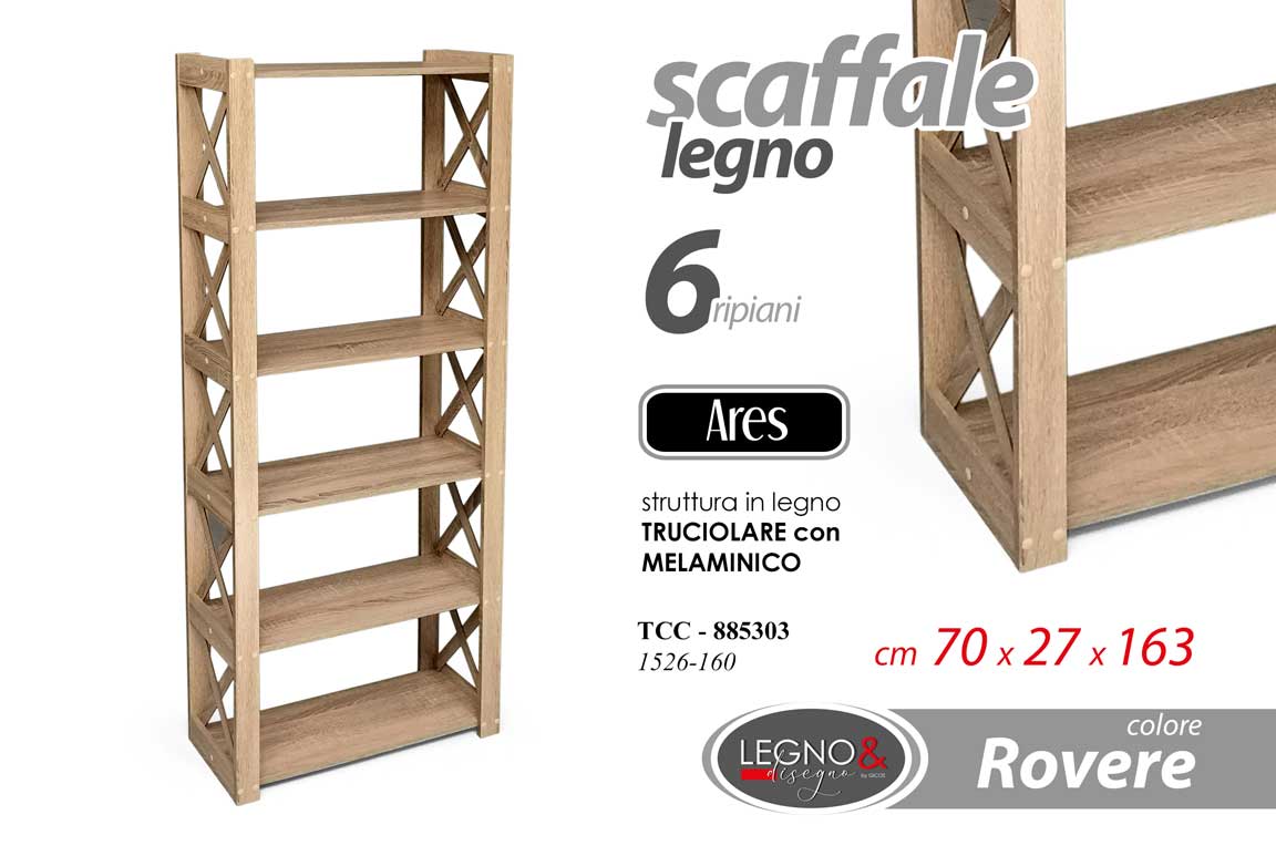 8025569885303 LIBRERIA SCAFFALE SLIM SALVASPAZIO 6 RIPIANI MODERNO ROVERE SBIANCATO 163*70*27 - immagine 1