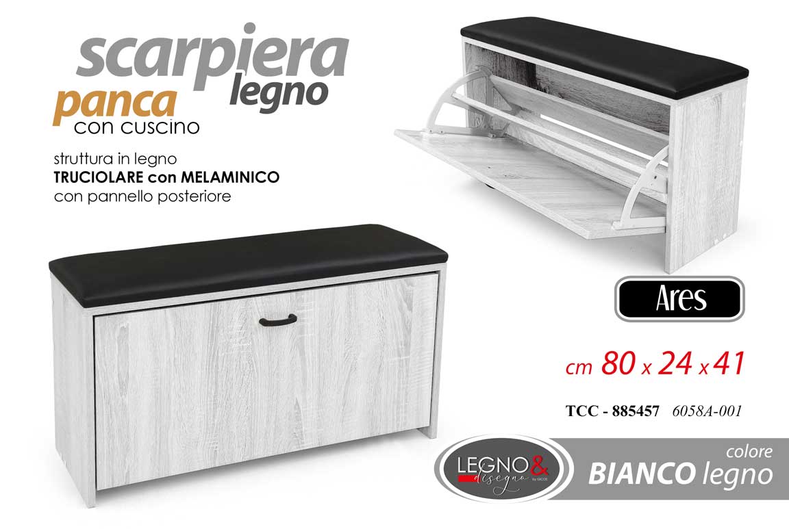 8025569885457 PANCA SCARPIERA CONTENITORE MOBILE RIBALTA CUSCINO SALVASPAZIO BIANCA 80*24*41CM - immagine 1
