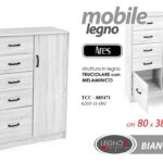MOBILETTO ARMADIO CASSETTIERA ANTE RIPIANI ROVERE LEGNO BIANCO h110*80*38 cm