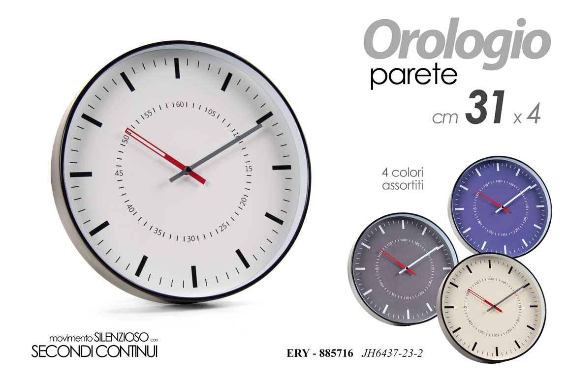 8025569885716 OROLOGIO DA PARETE TONDO MODERNO CLASSICO SILENZIOSO LIVING COLOR ASSOR ABS 31cm - immagine 1