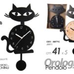 SVEGLIA OROLOGIO A PENDOLO GATTO GATTINO GATTINA DA PARETE ASS NERO LEGNO 41*5cm