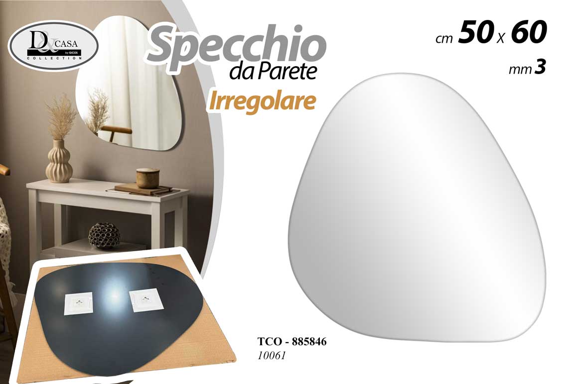8025569885846 SPECCHIO DA PARETE IRREGOLARE CLASSICO MODERNO SALOTTO BAGNO UFFICIO 50*60CM - immagine 1